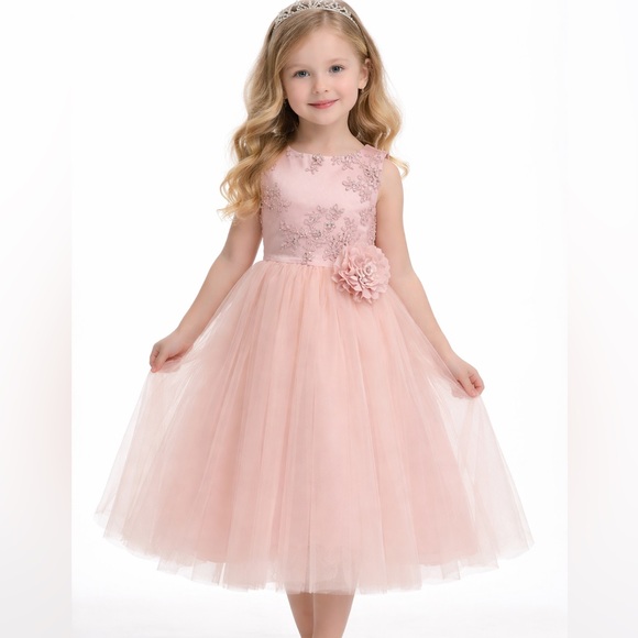 Pink Floral flowergirl wedding party formal dress